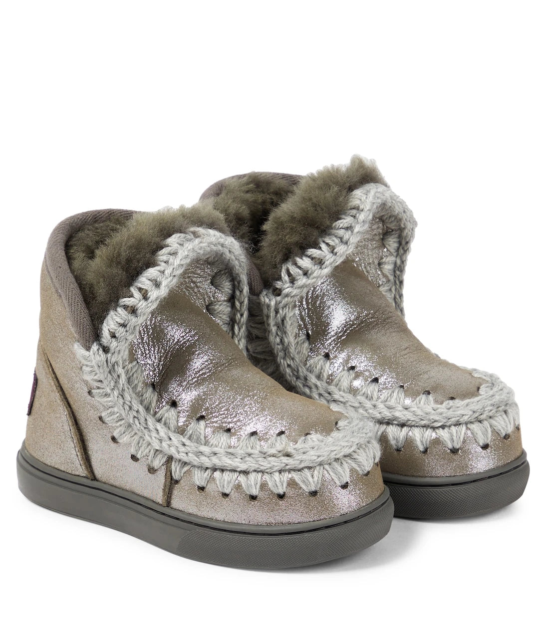 Mou Kids - Shearling-lined glitter leather ankle boots