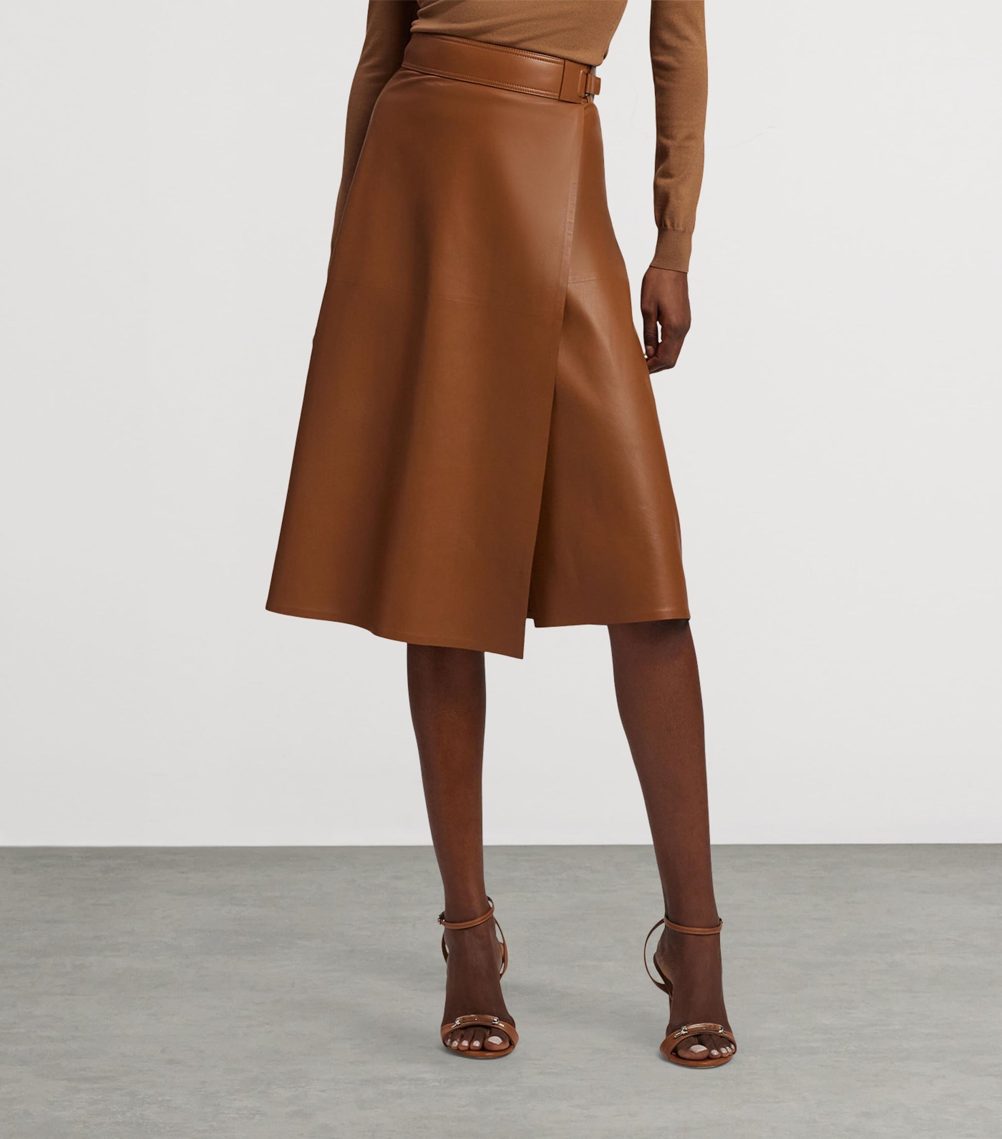 Ralph Lauren Collection Beige Lambskin A-Line Midi Skirt