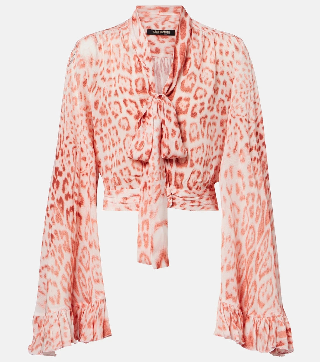 Roberto Cavalli - Leopard-print tie-neck jersey blouse