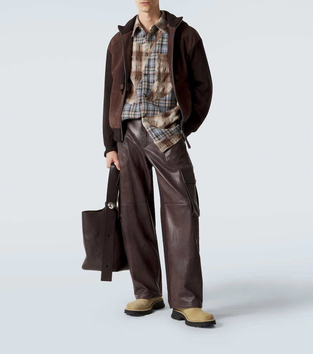Loewe - Paneled suede zip-up hoodie