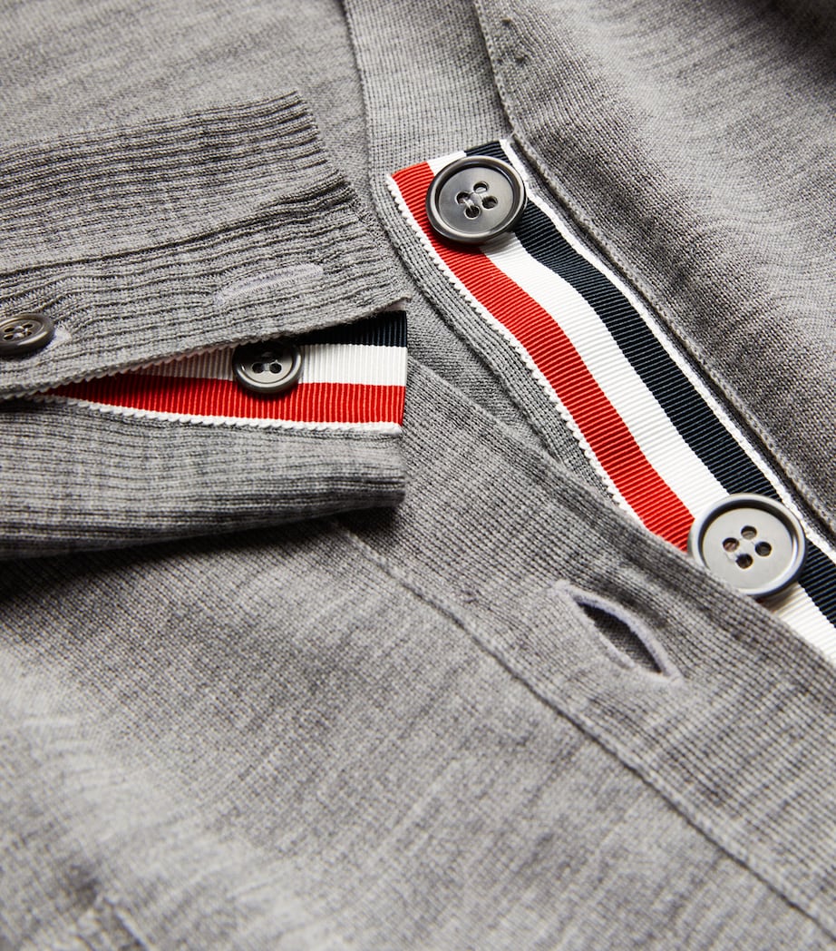 Grey Wool 4-Bar Stripe Cardigan