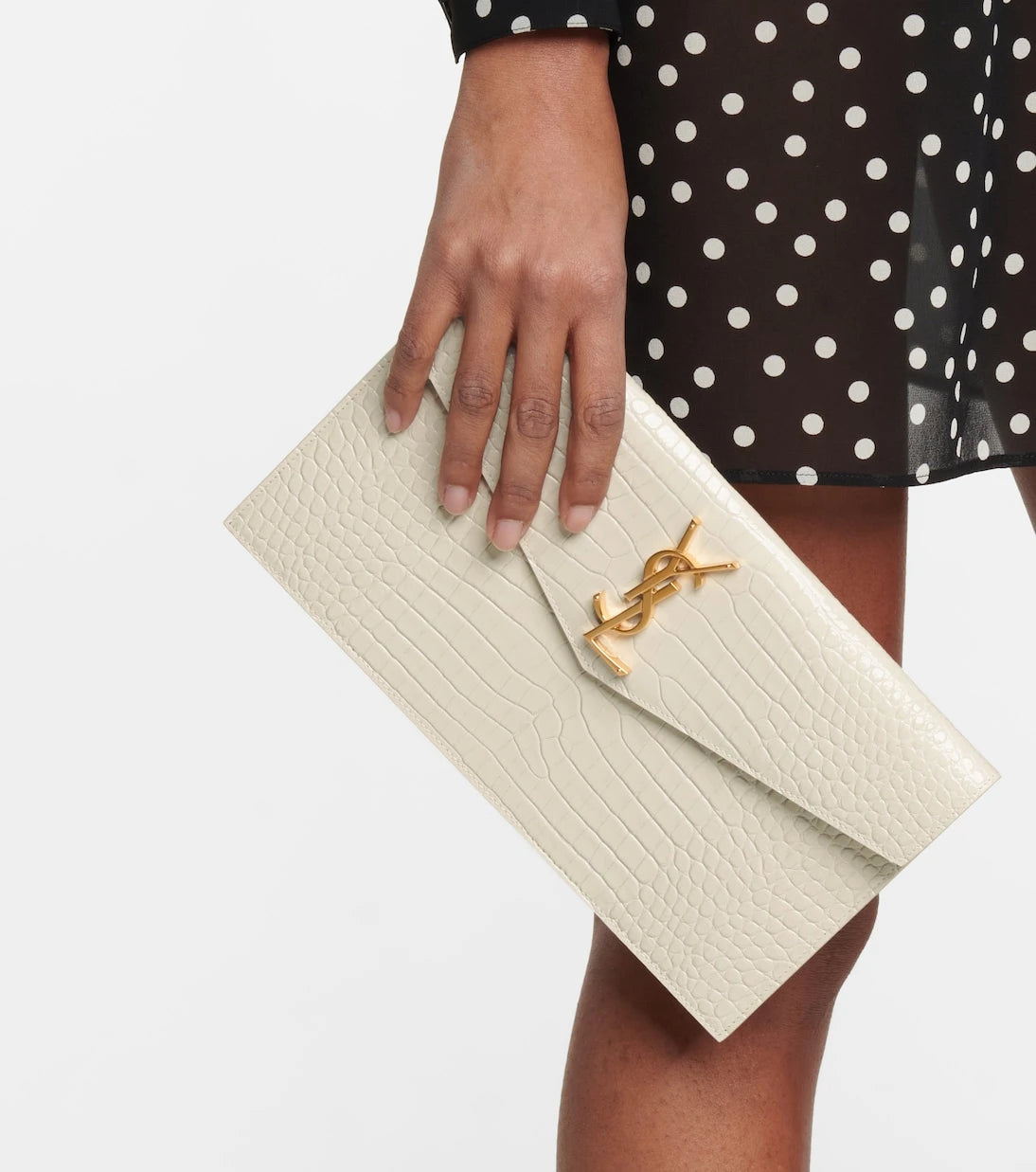 Saint Laurent - Uptown croc-effect leather clutch