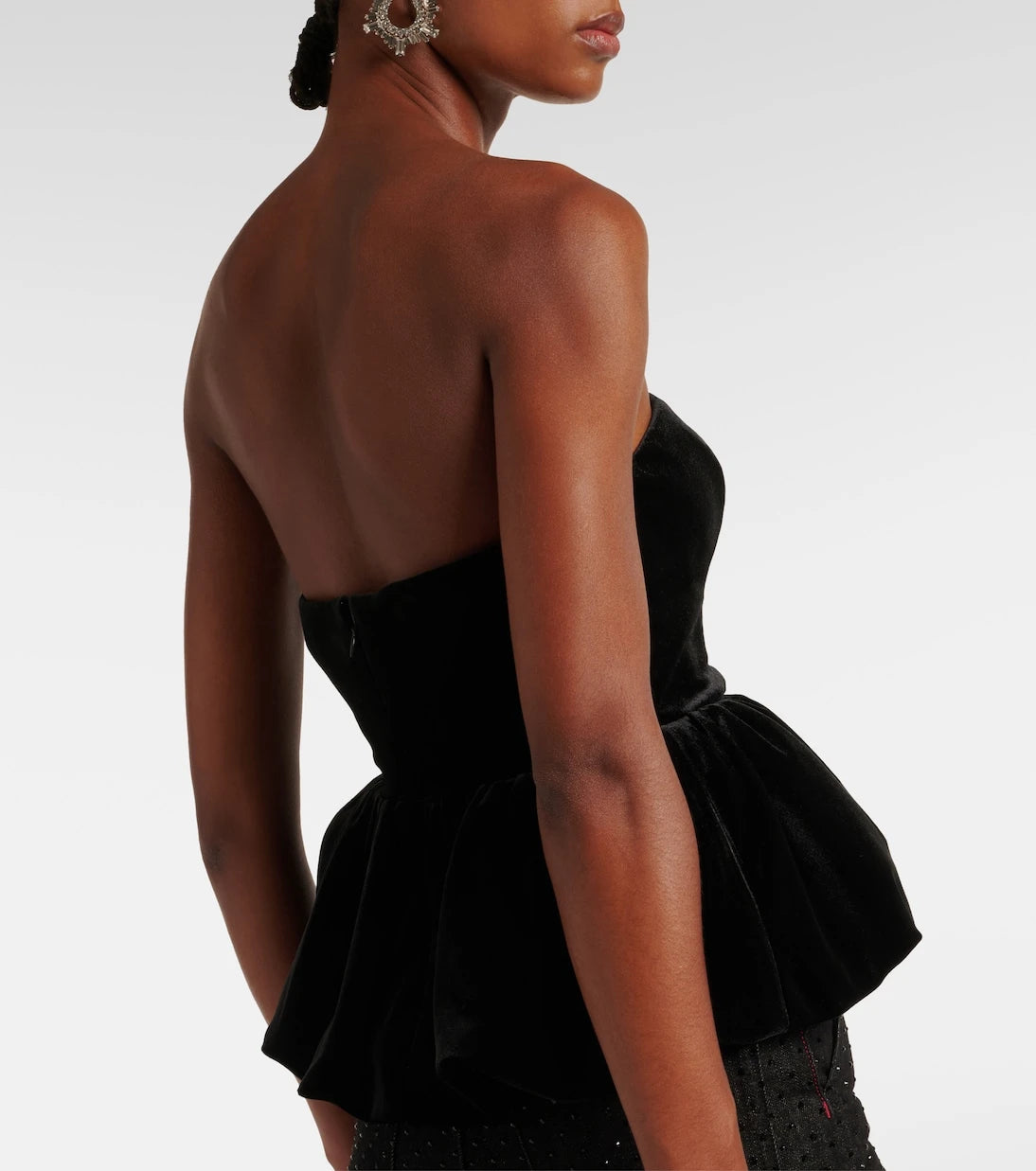 Self-Portrait - Cutout peplum velvet bandeau top