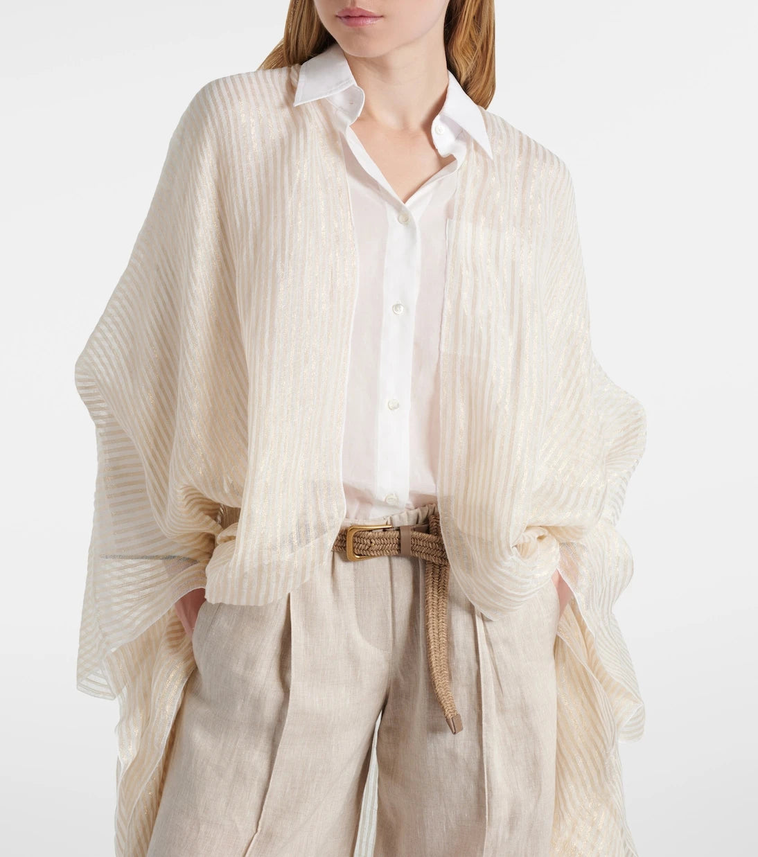 Brunello Cucinelli - Fringed linen-blend cape