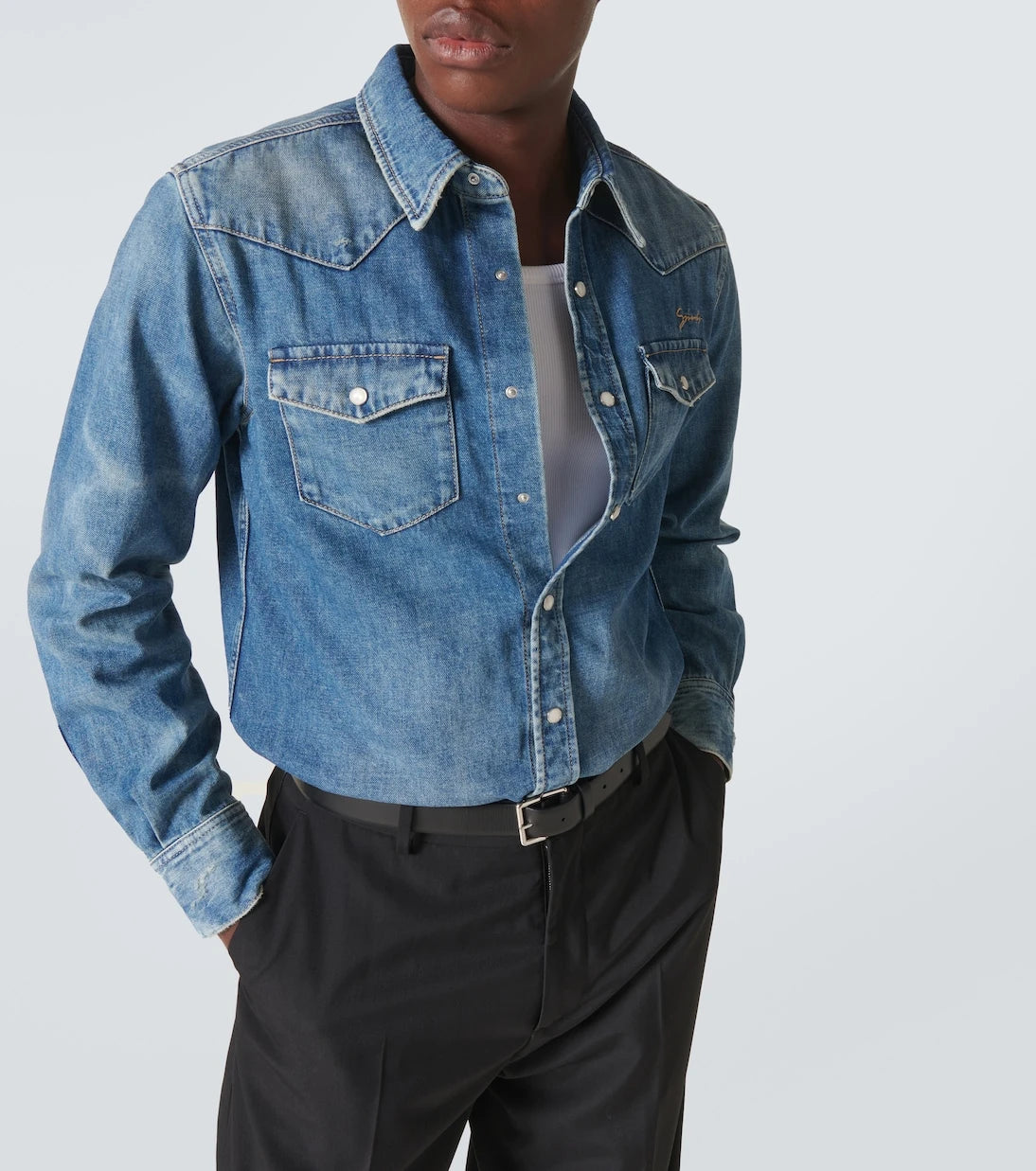 Givenchy - Logo embroidered denim shirt