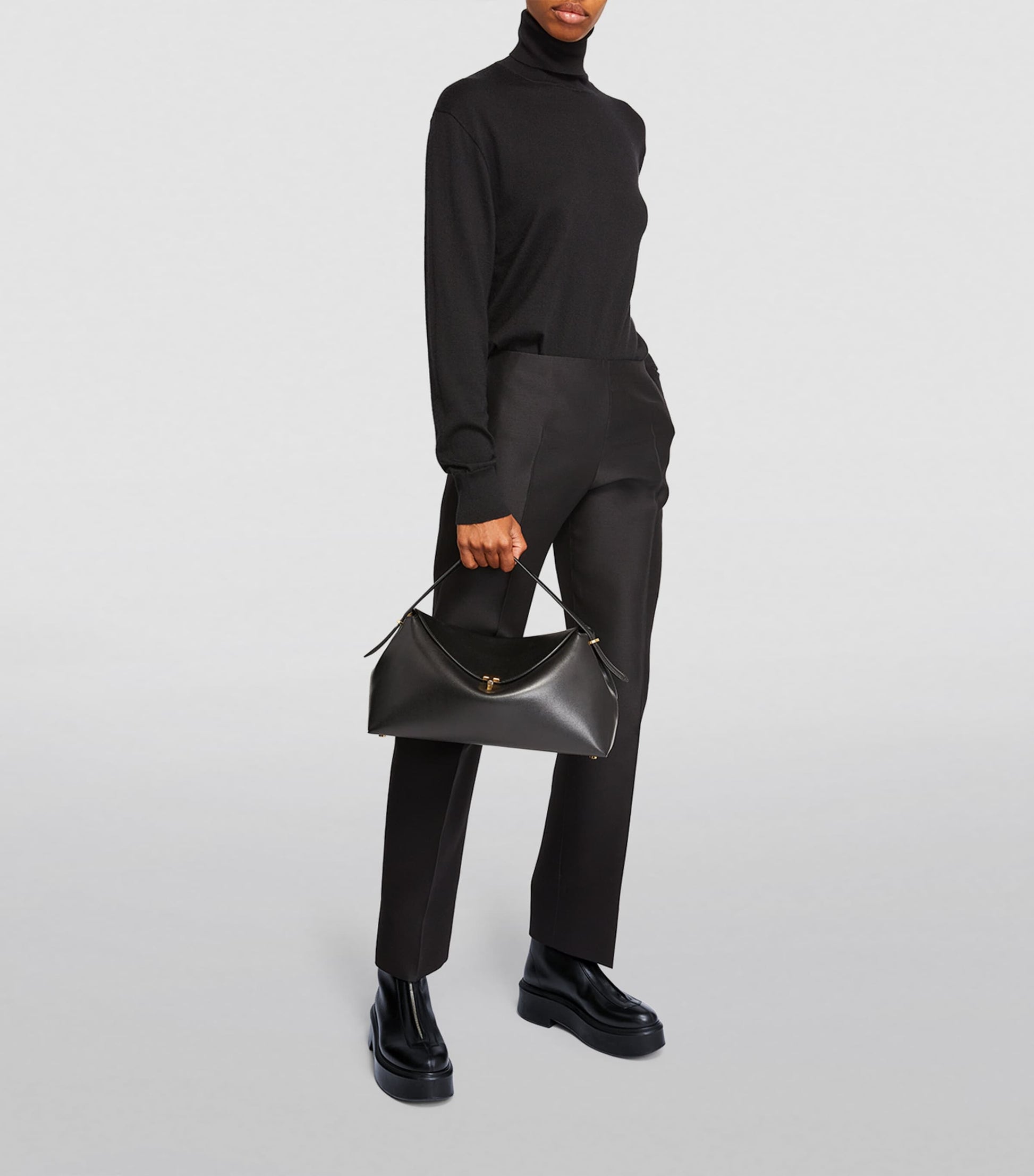 The Row Black Zipped Leather Ankle Boots 50