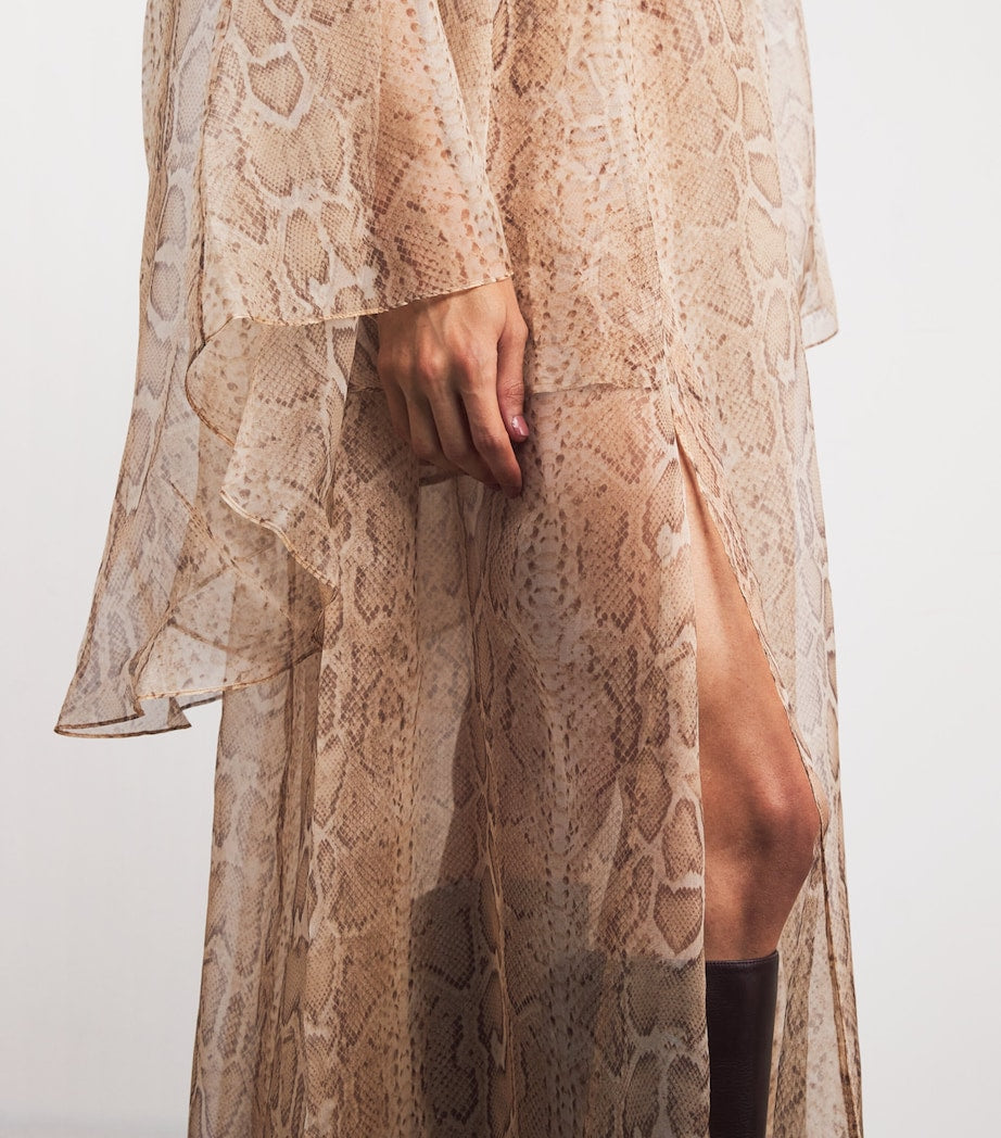 Zimmermann Brown Silk Memento Smocked Flutter Maxi Dress