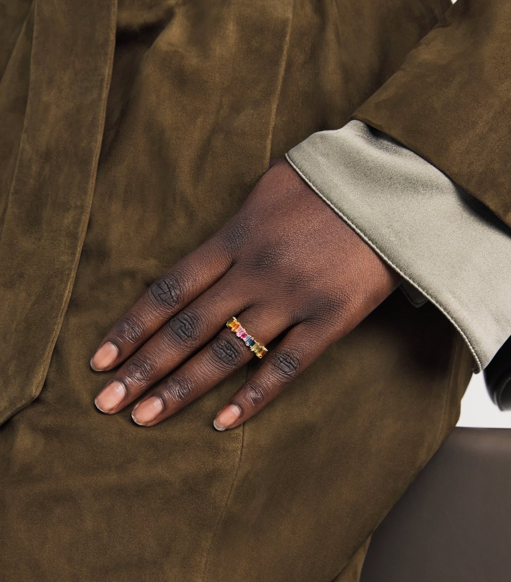 Yellow Gold and Rainbow Sapphire Bold Eternity Ring