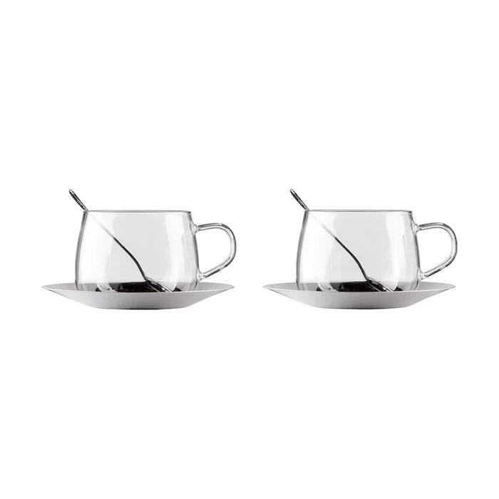Vialli Design borosilikat camdan porselen fincan ve tabak seti 400 ml