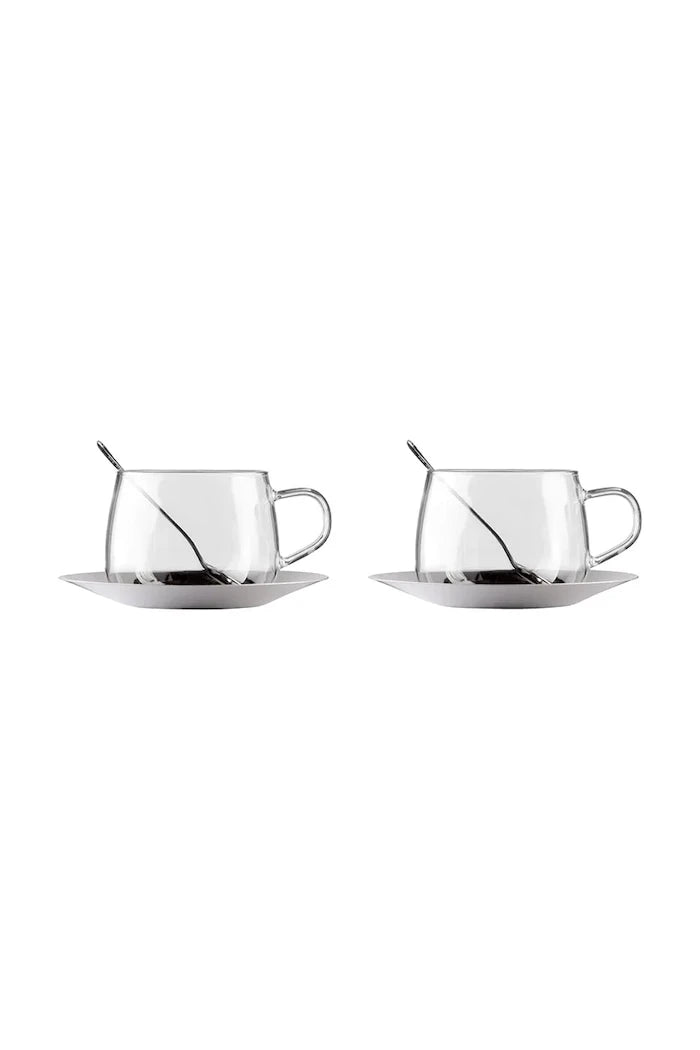 Vialli Design borosilikat camdan porselen fincan ve tabak seti 400 ml