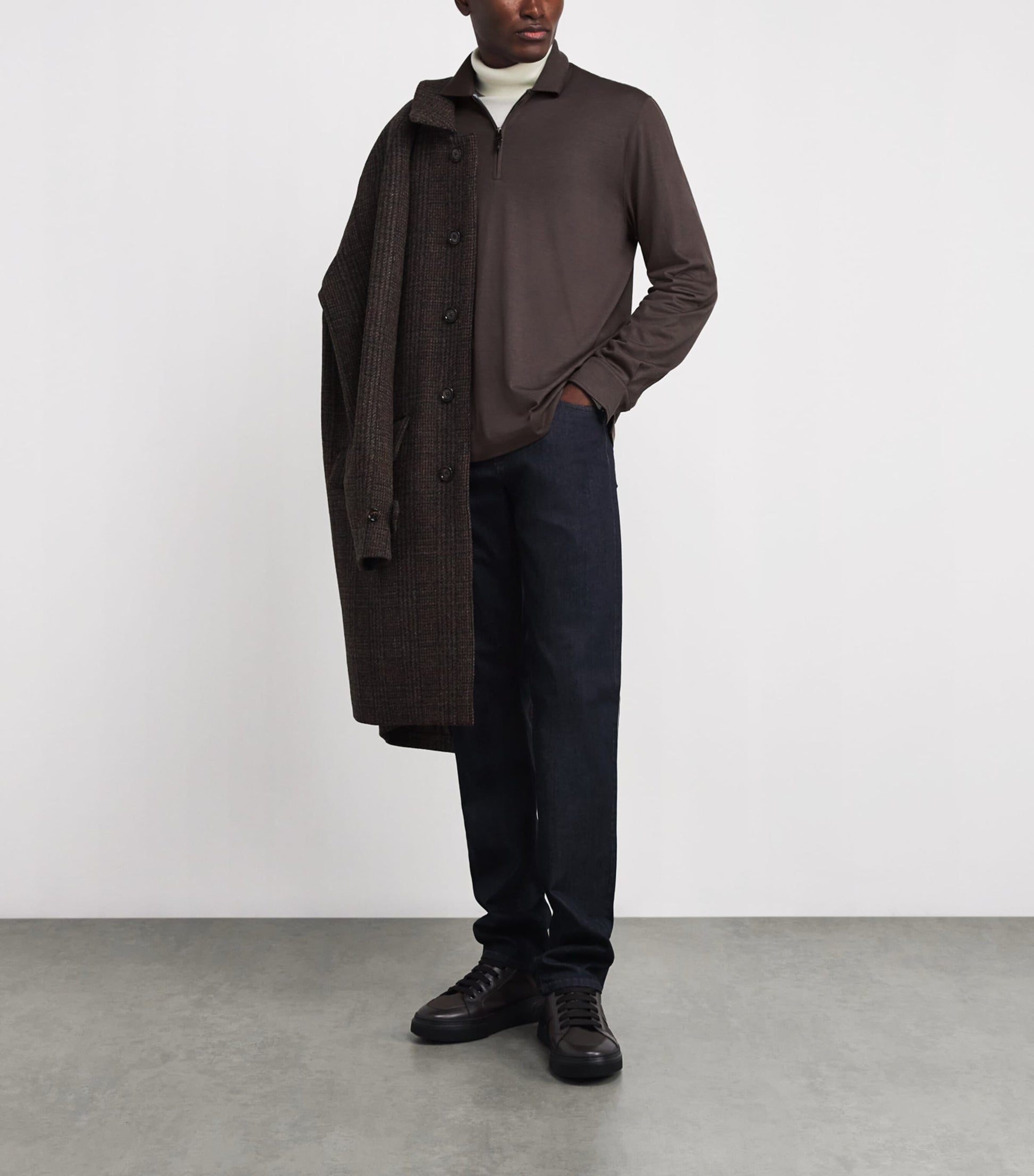 Canali Wool Zip-Up Long-Sleeve Polo Shirt