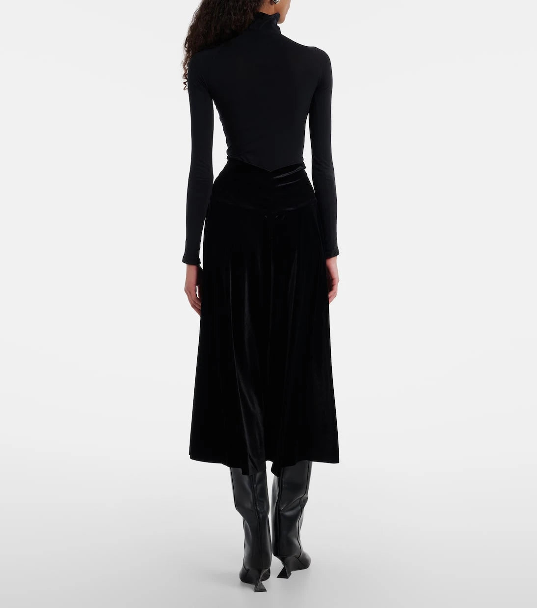 Norma Kamali - Flared pleated velvet midi skirt