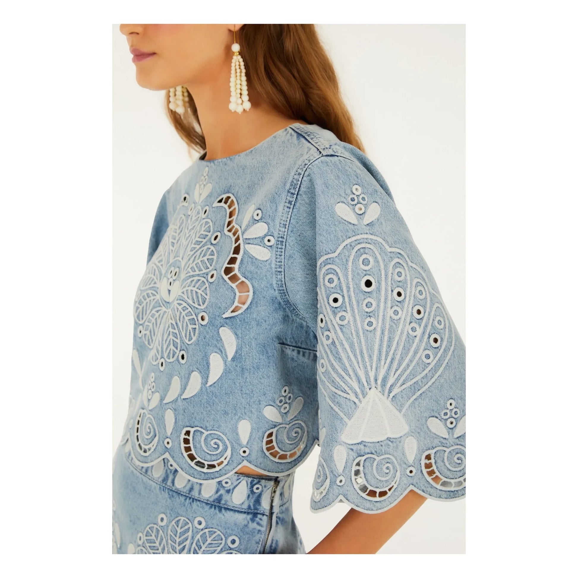 Farm Rio - Richelieux blouse | Denim blue