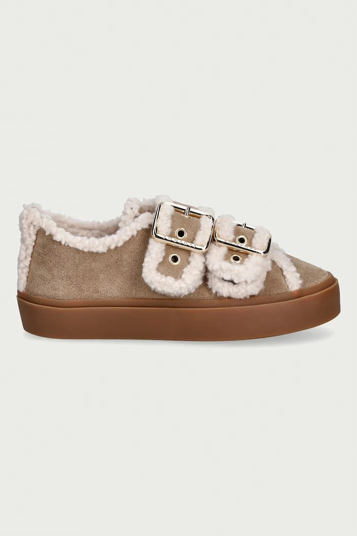 Inuikii Shearling Low Velcro Buckle süet kadın sneaker