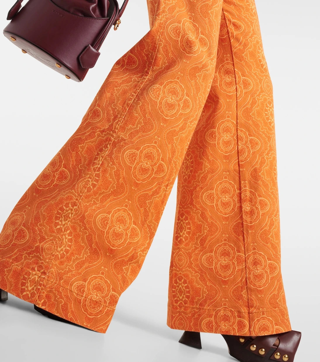 Etro - بنطلون جينز واسع مطبوع بخصر مرتفع