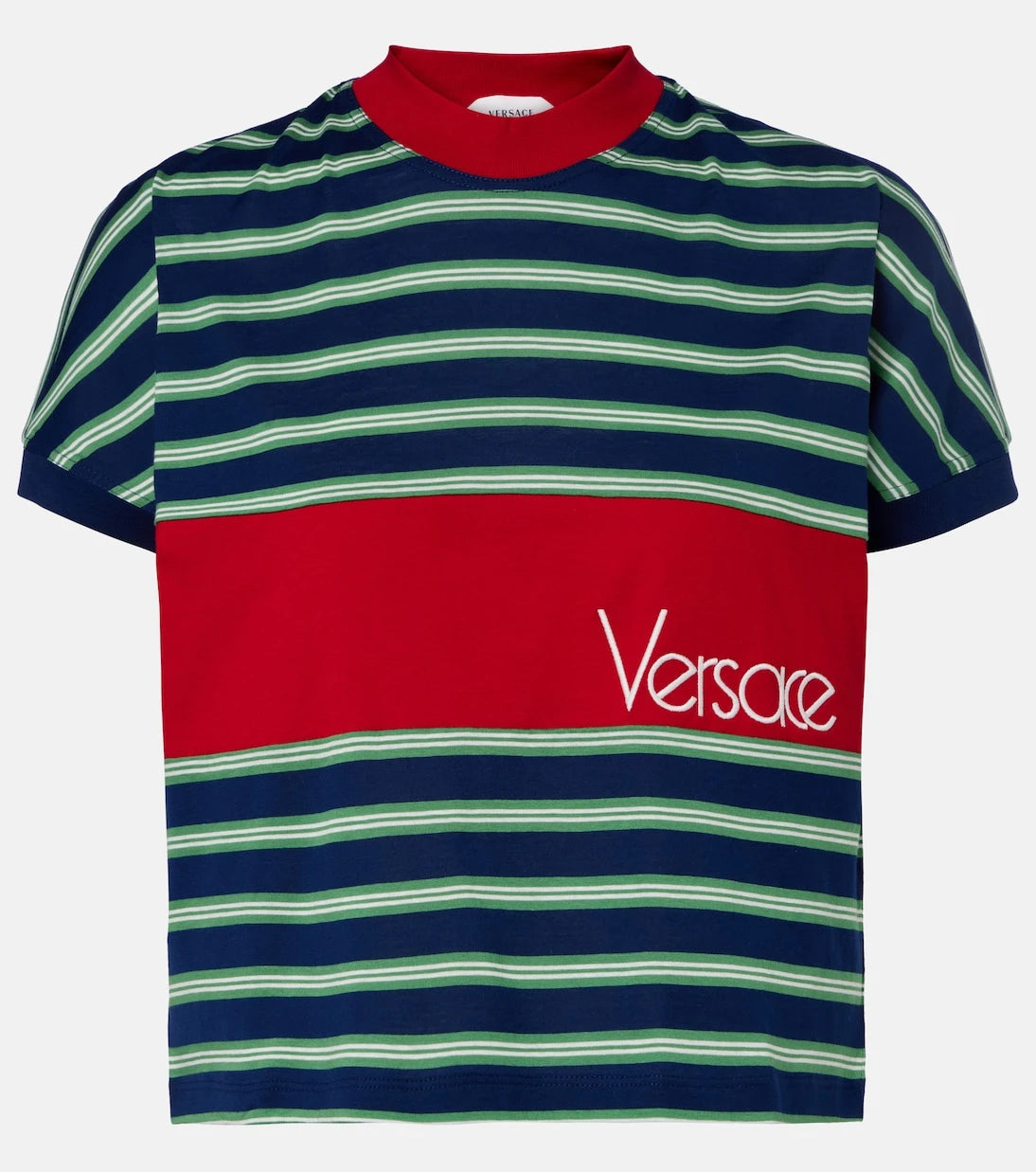Versace - Logo embroidered striped cotton T-Shirt