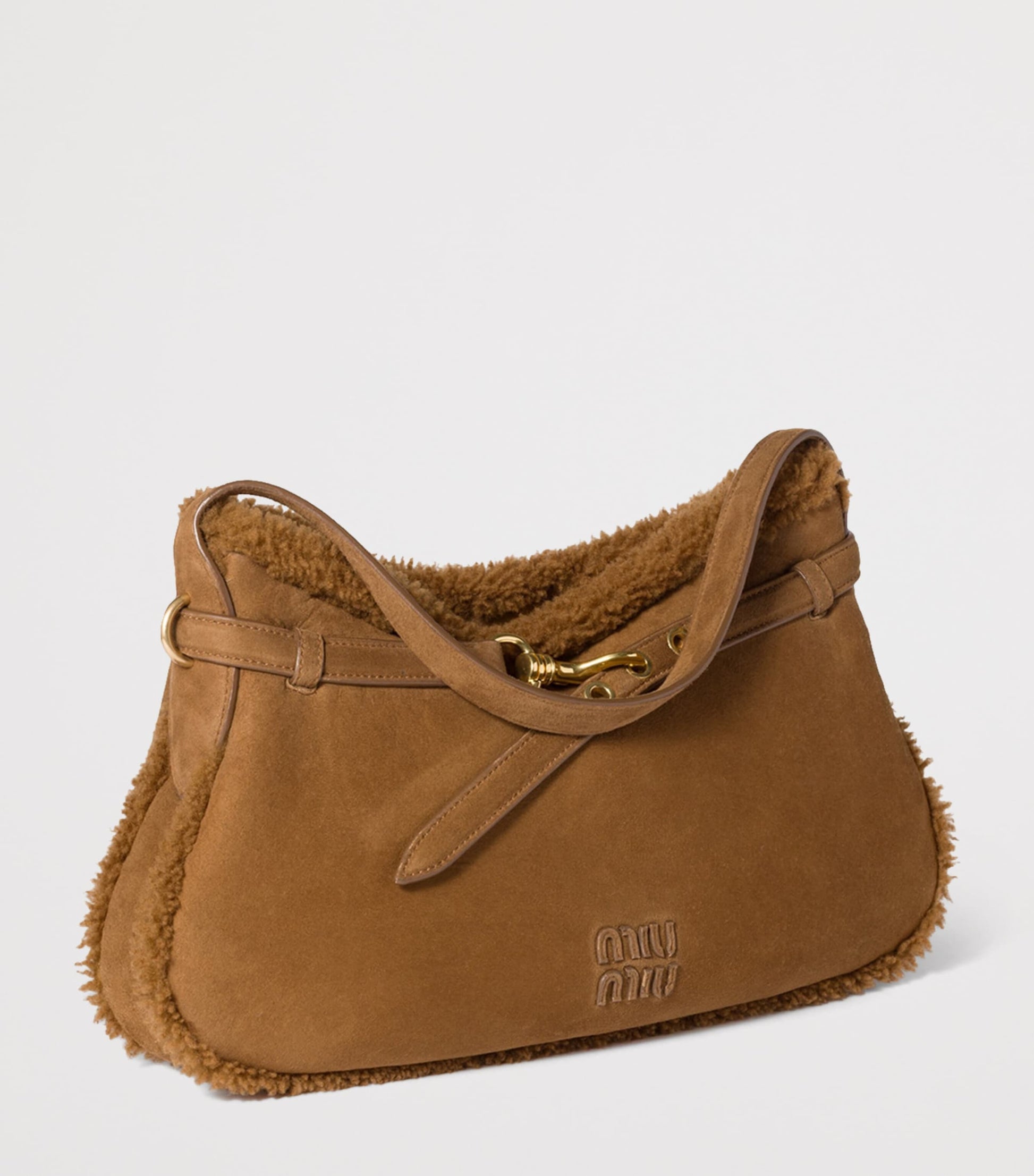 Suede-Shearling Aventure Shoulder Bag