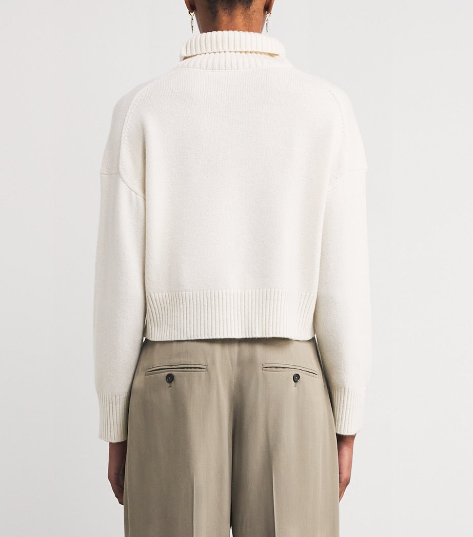 White Cashmere-Blend Rollneck Sweater