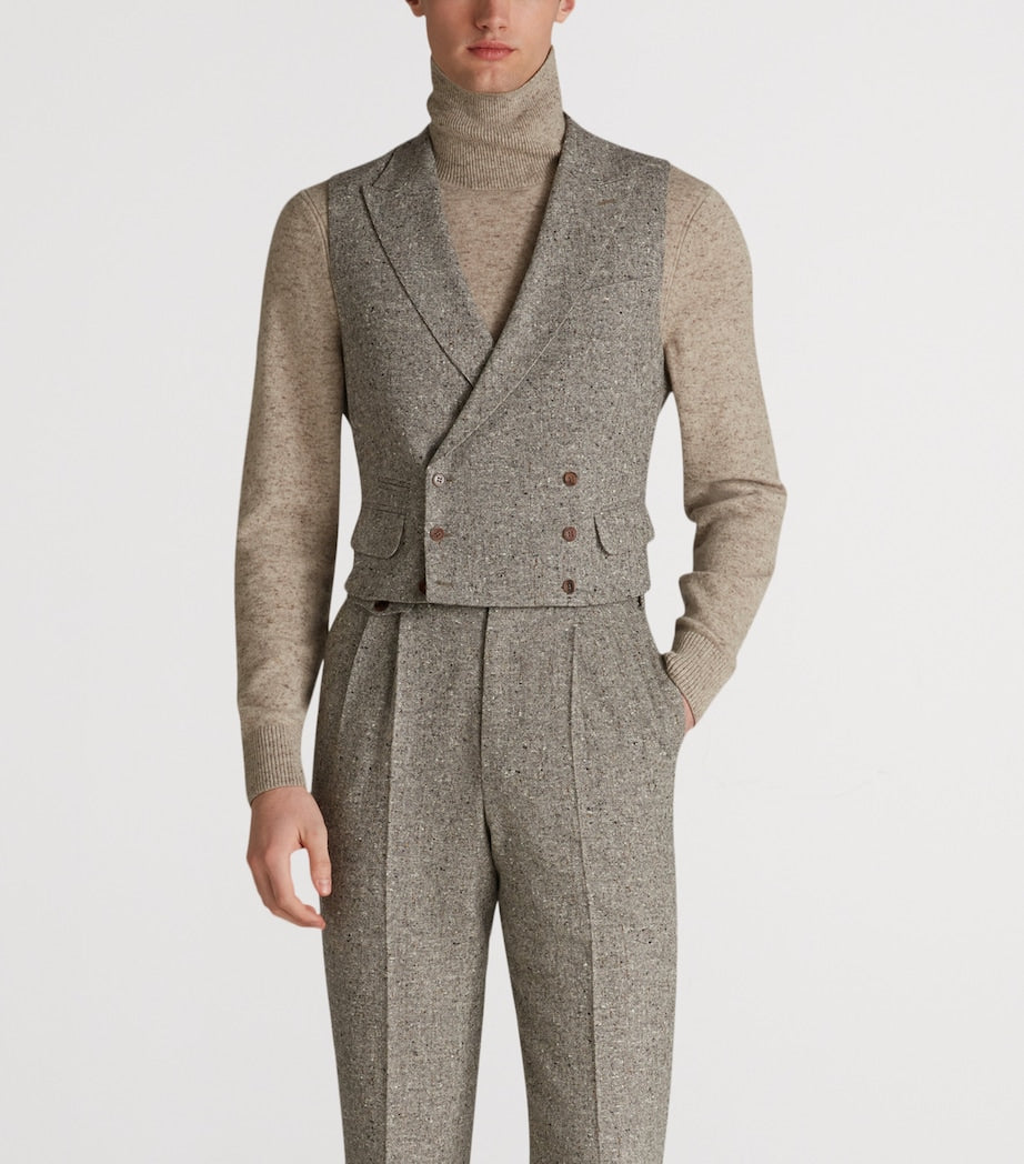 Wool Donegal Tweed Double-Breasted Waistcoat