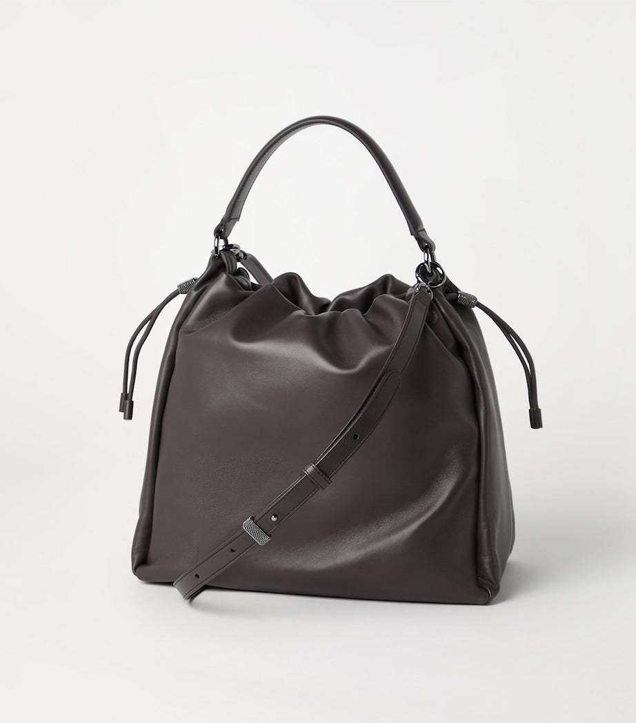 Brunello Cucinelli Brown Medium Leather Mellow Bucket Bag