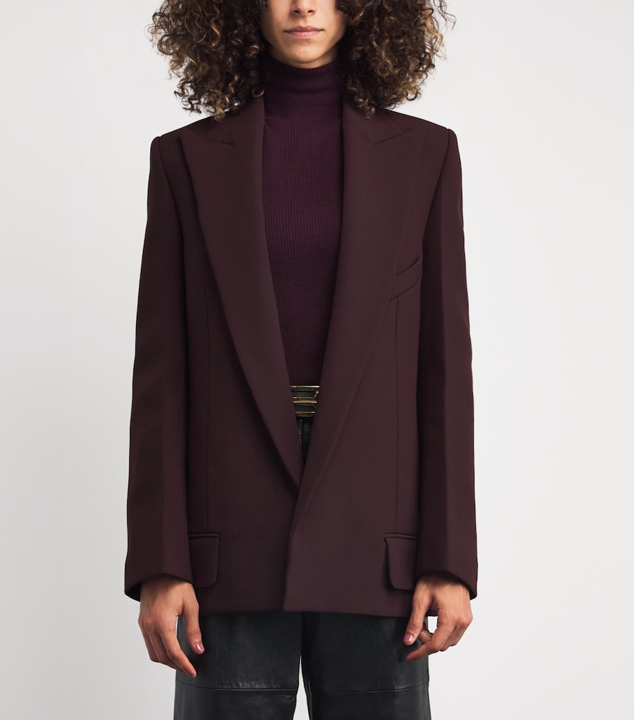 Victoria Beckham Burgundy Twill Peak-Lapel Blazer