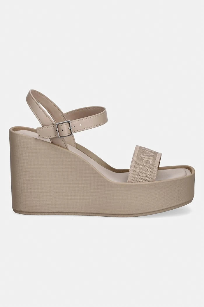 Calvin Klein kama topuklu sandalet ayakkabı WEDGE 70 SNDL WEBBING LTH