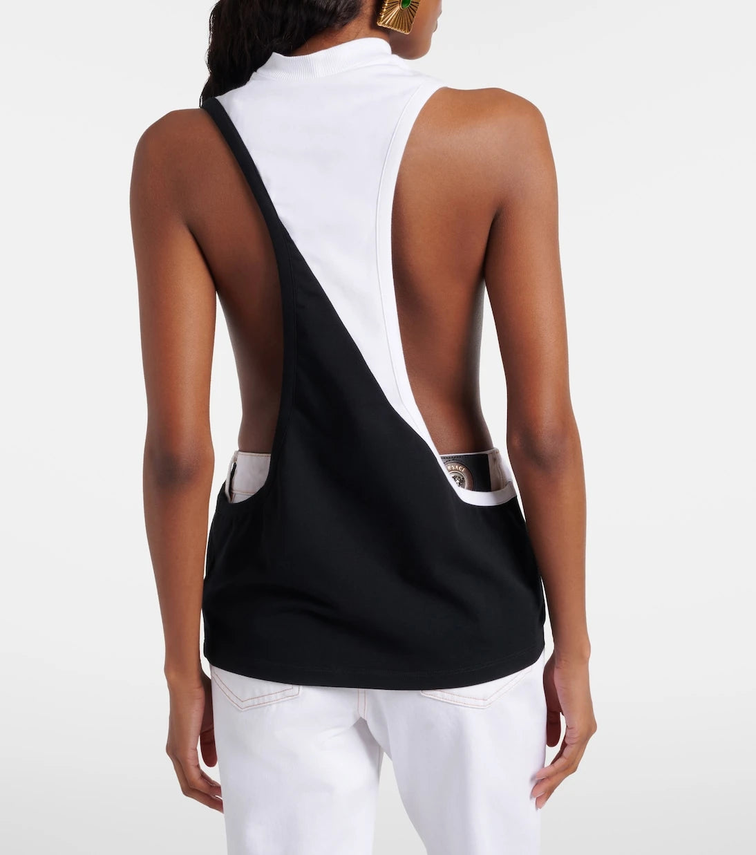 Versace - Logo embroidered cotton-blend tank top