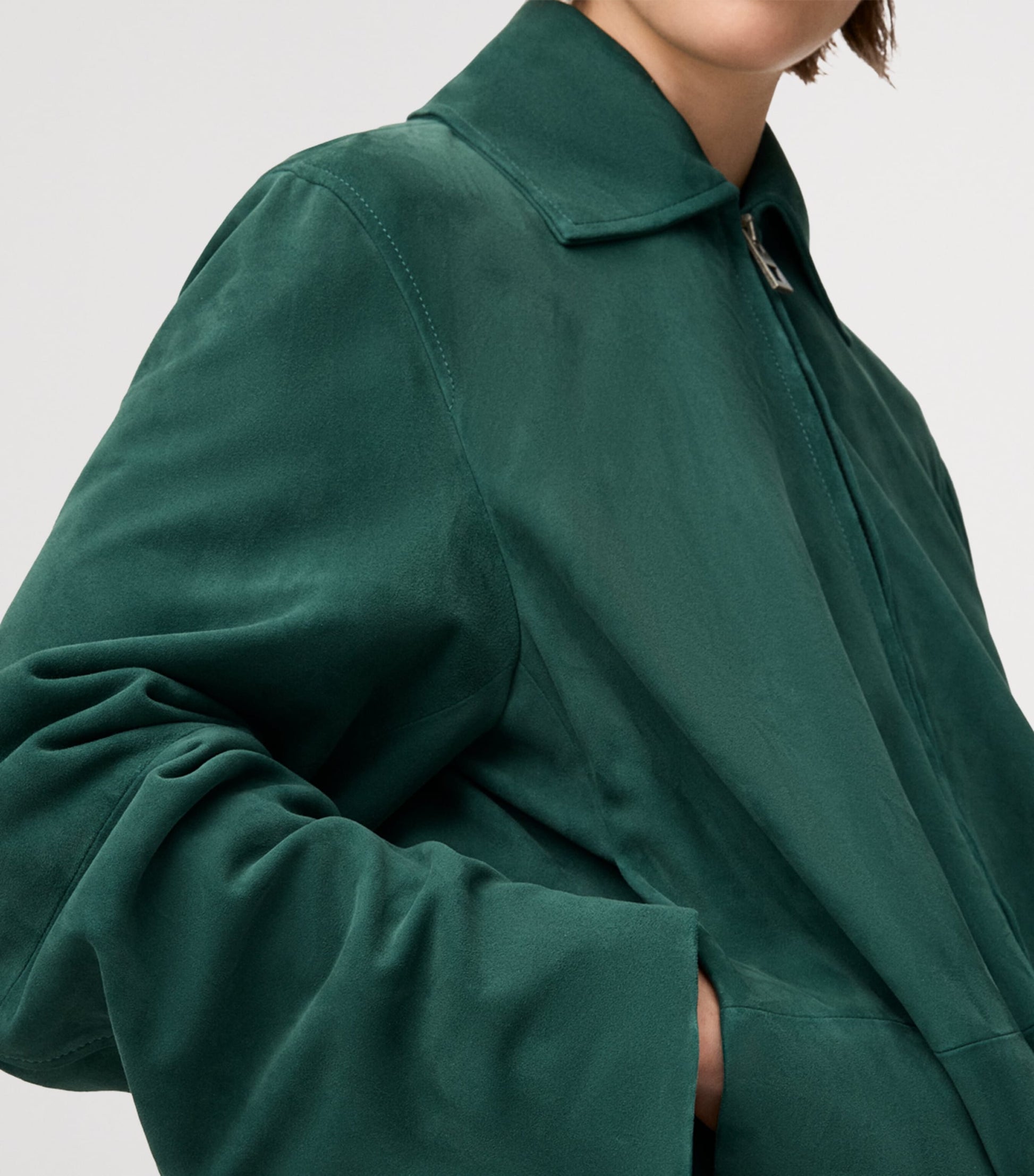 Green Suede Buckled Shirt Jacket