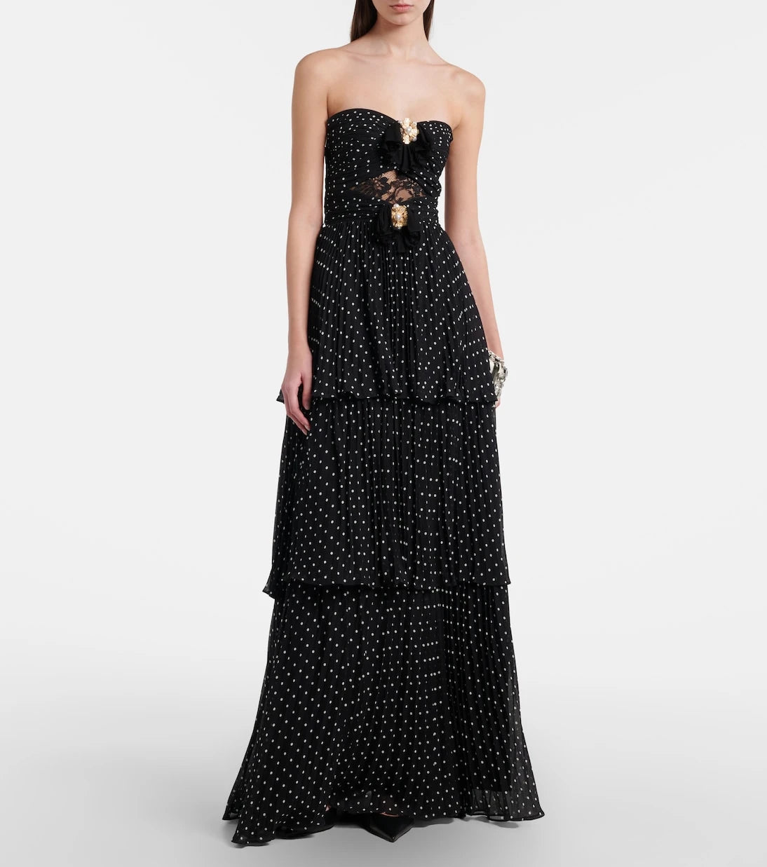 Self-Portrait - Embellished polka-dot tiered gown