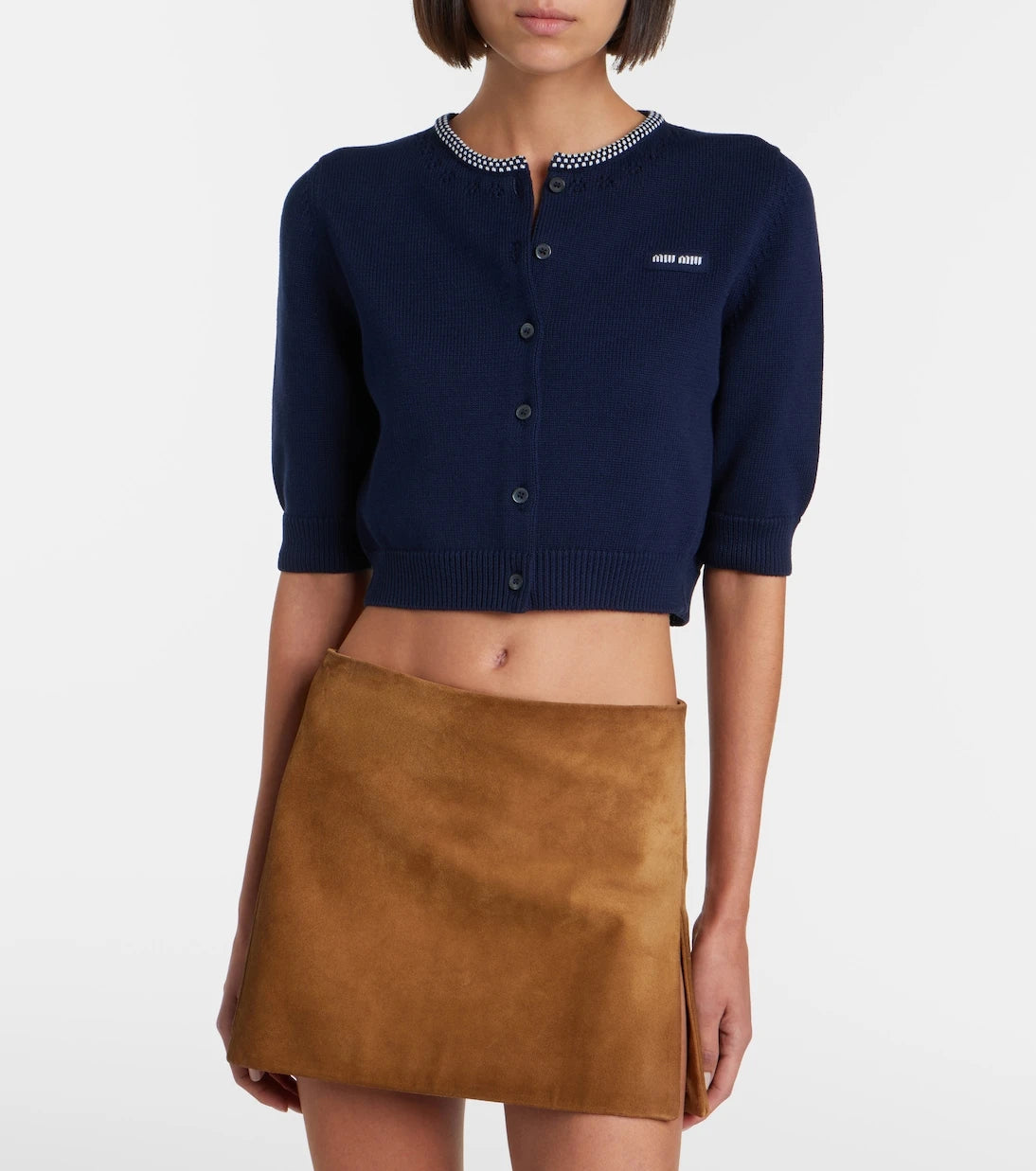 Miu Miu - Logo cropped cotton cardigan
