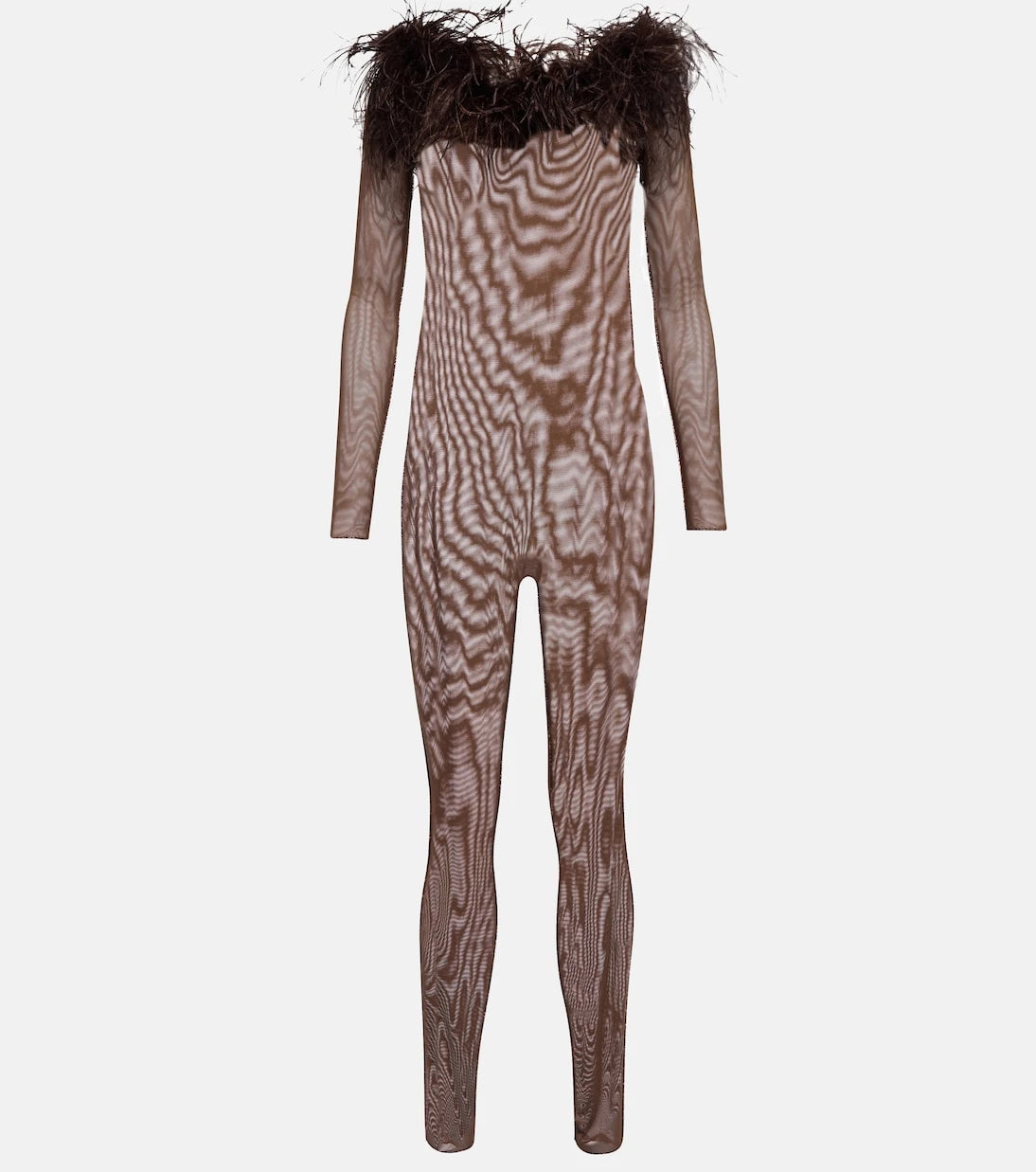 Oséree - Feather-trimmed mesh jumpsuit