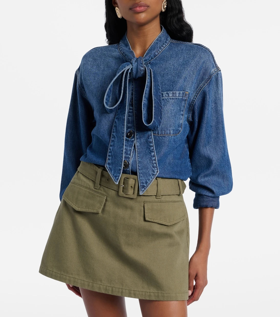 Self-Portrait - Bow-detail denim shirt