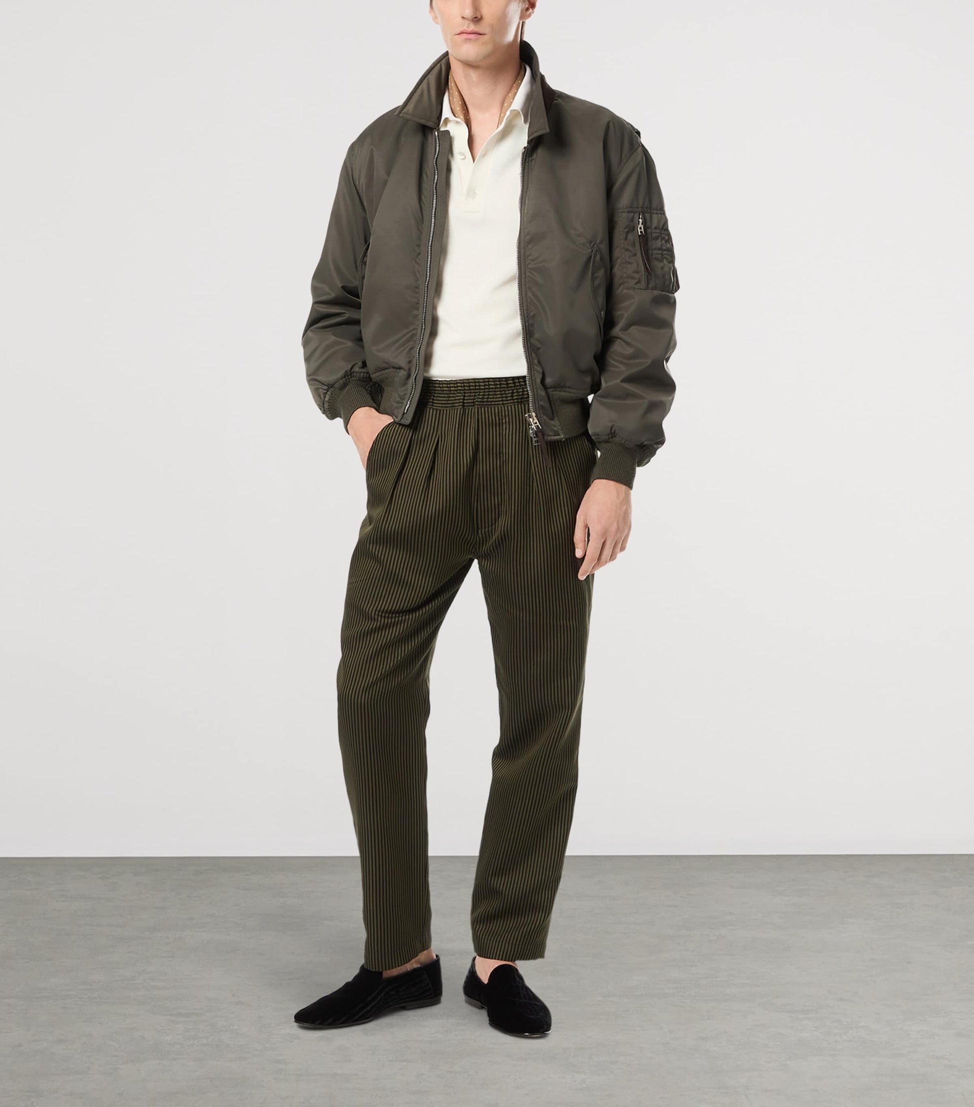 Cotton-Silk Stripe Tailored Trousers