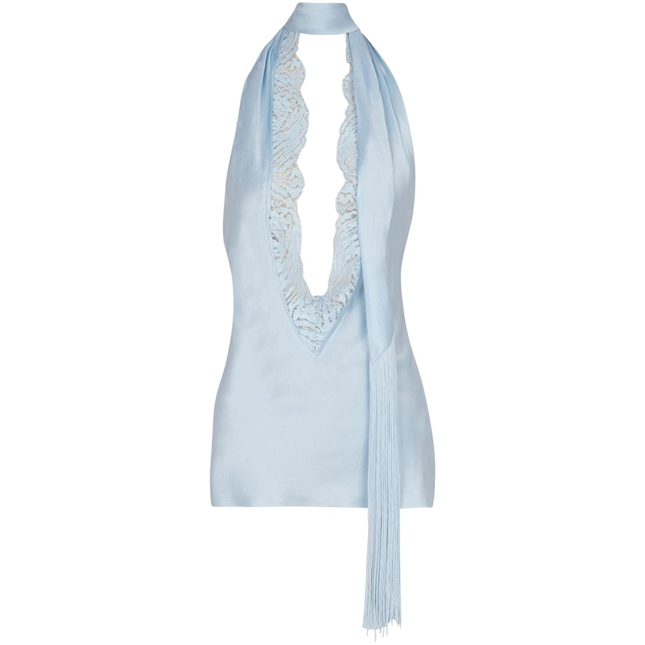 Blue Silk Backless Top
