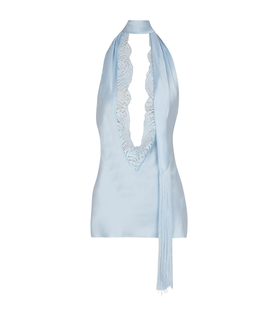 Blue Silk Backless Top