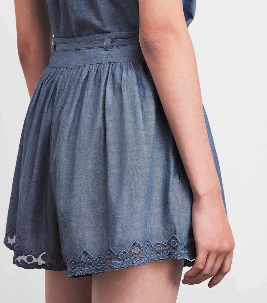 Blue Embroidered Elowen Shorts