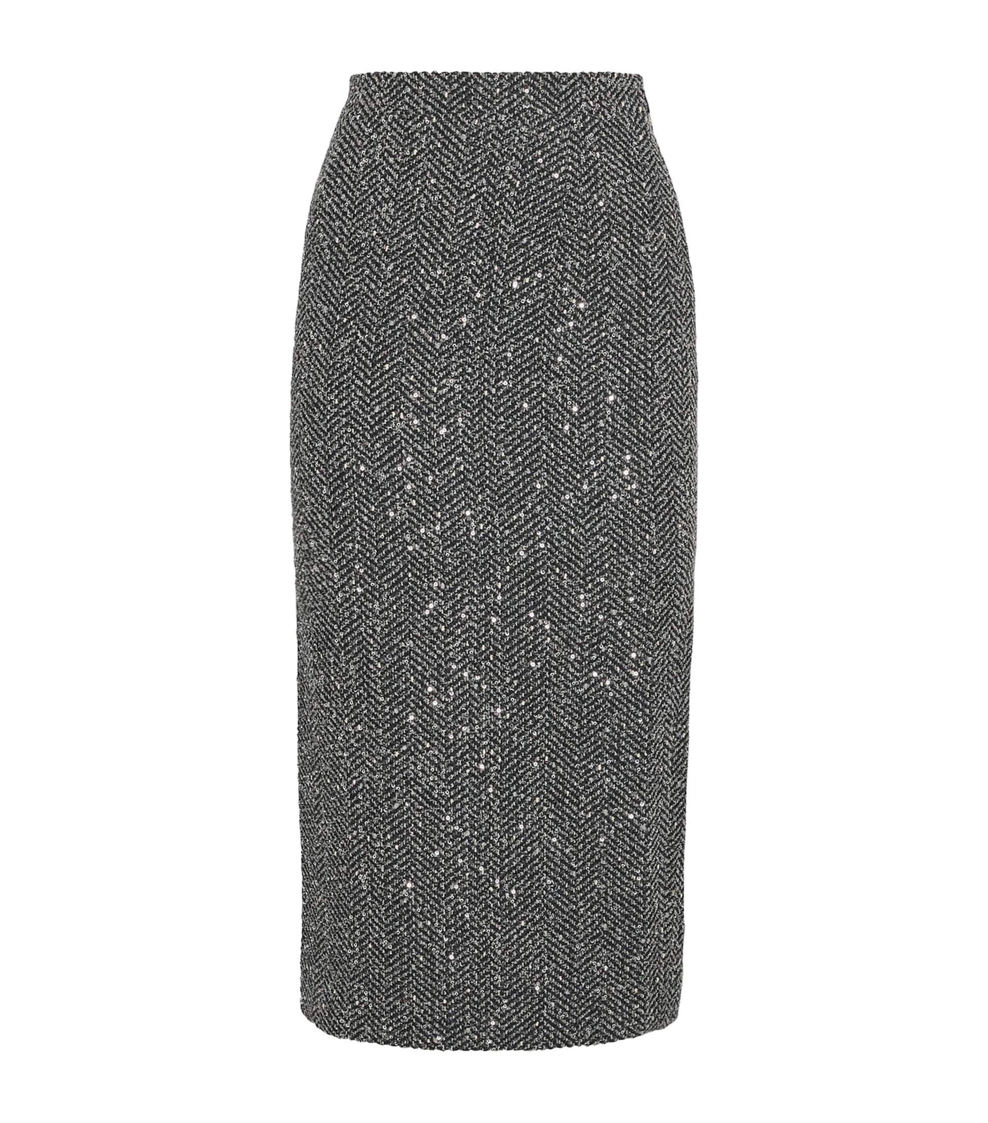 Tweed Embellished Midi Pencil Skirt