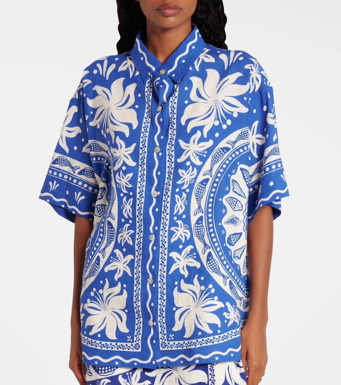 Farm Rio - Ocean Scarf printed linen-blend shirt