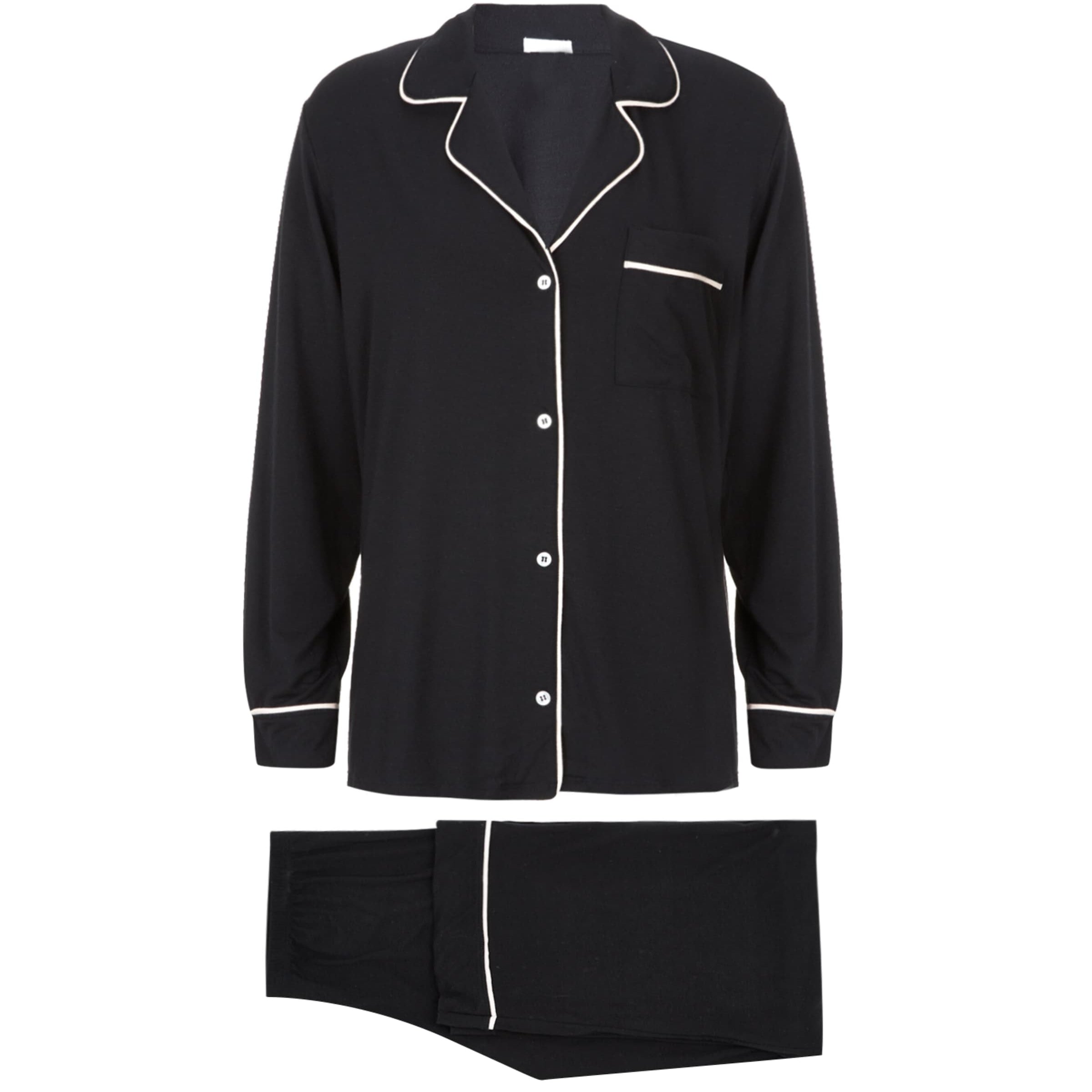 Black Gisele Long Piped Pyjama Set