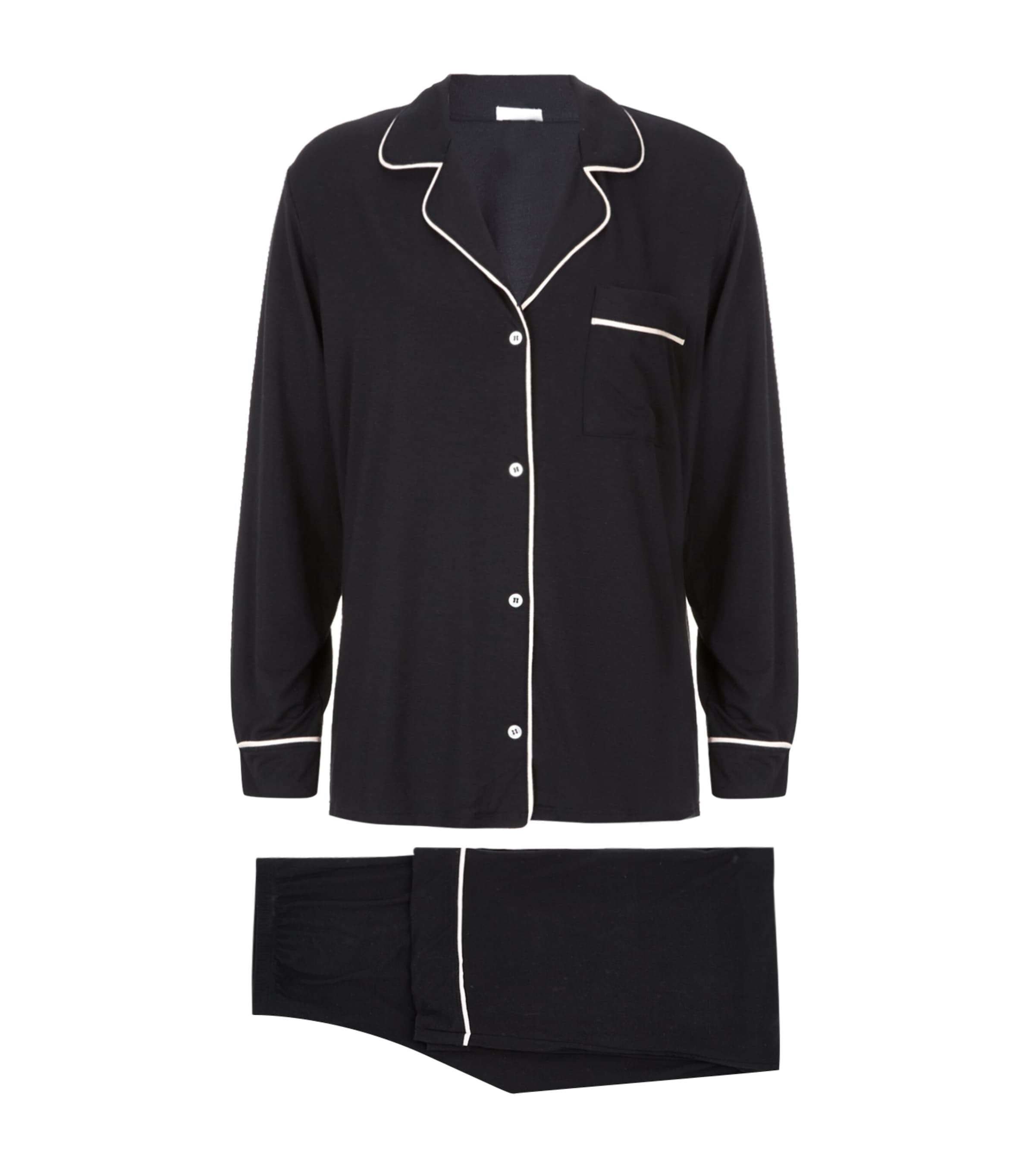 Black Gisele Long Piped Pyjama Set