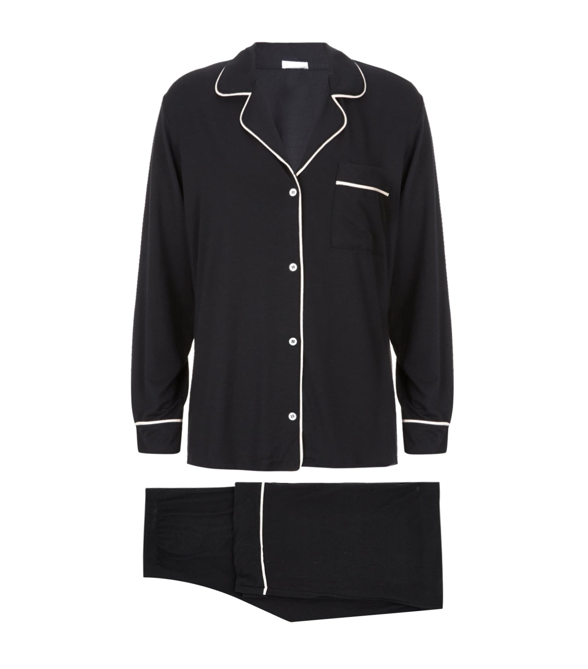 Black Gisele Long Piped Pyjama Set