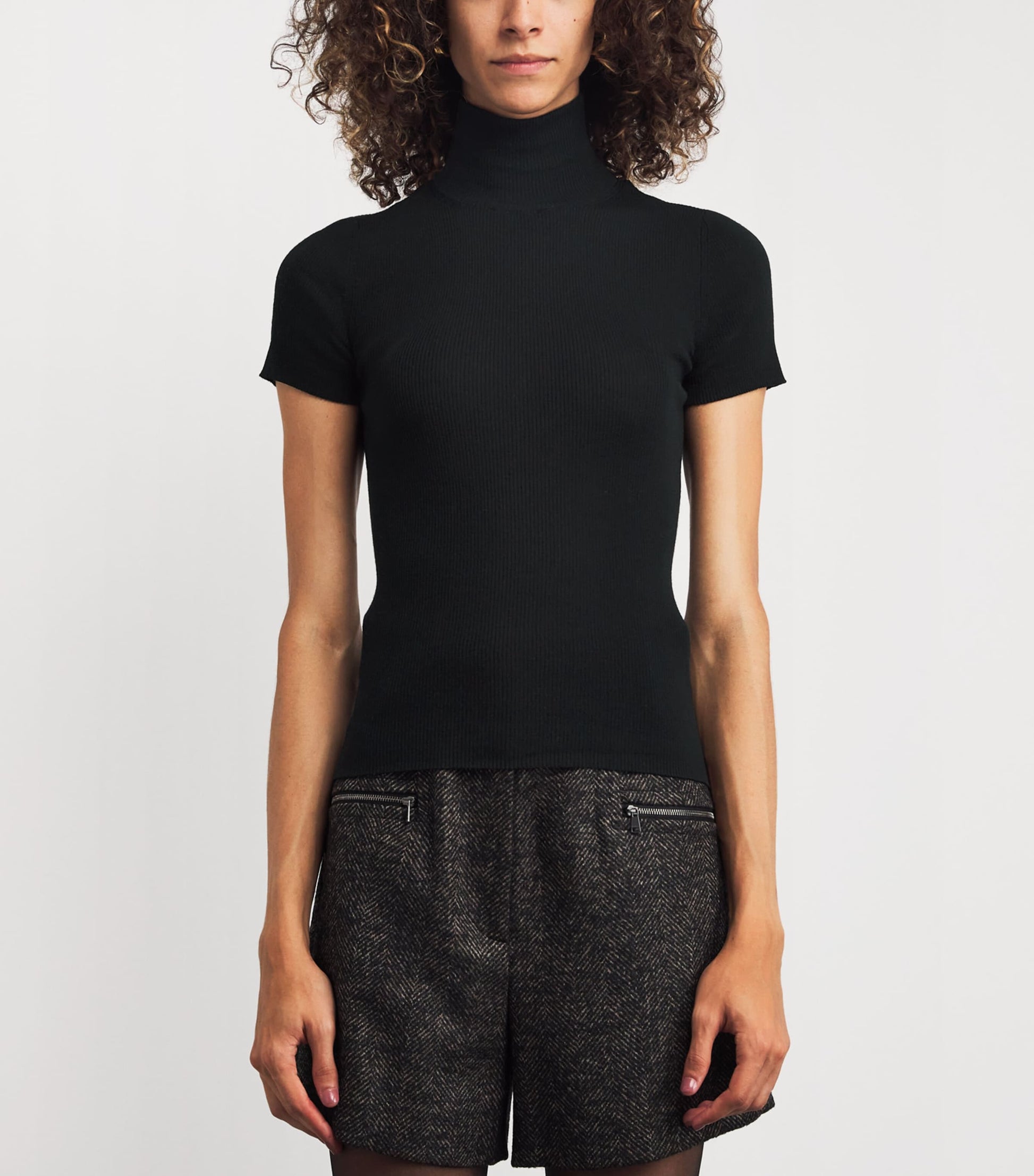 Black Virgin Wool Short-Sleeve Sweater