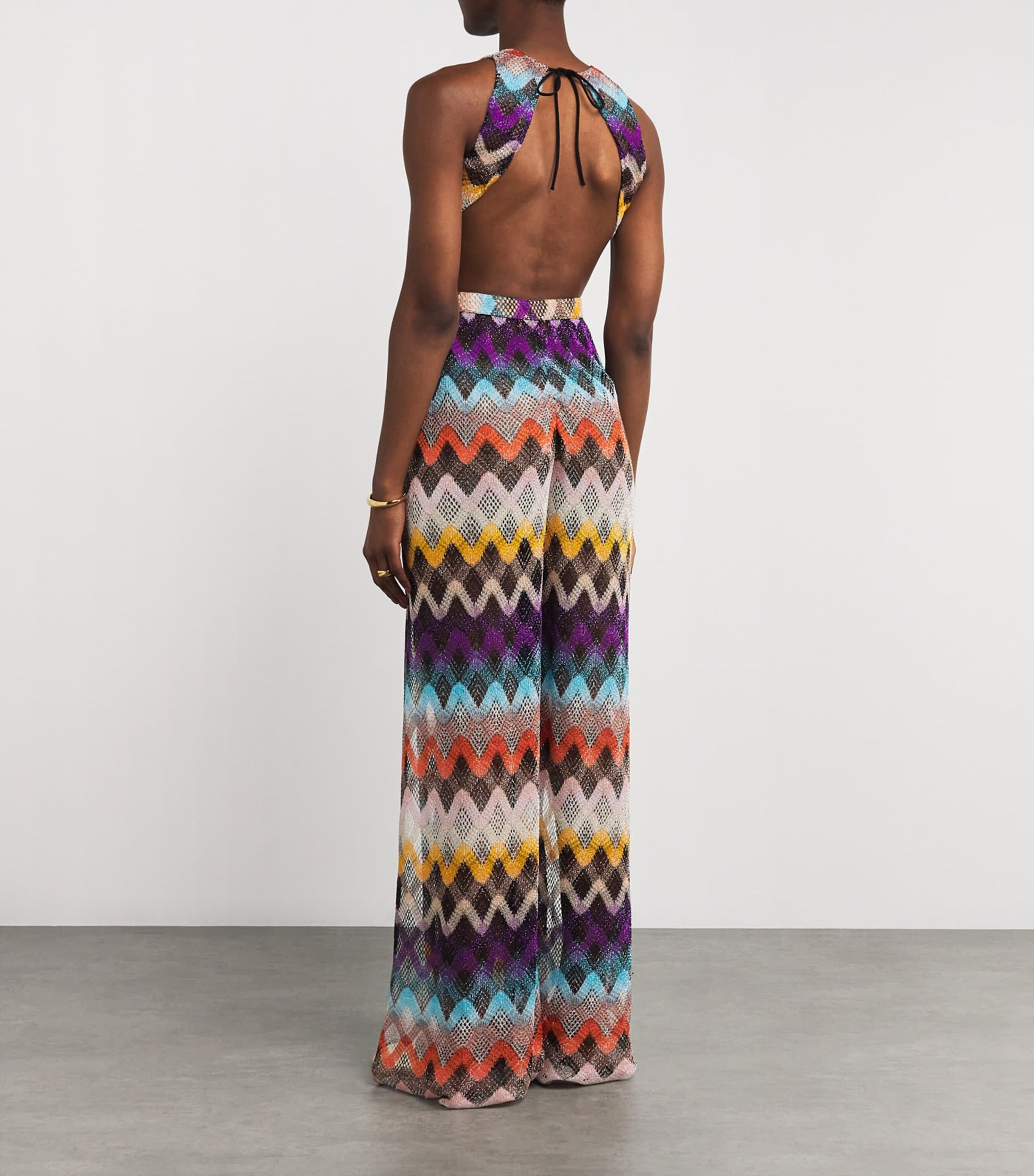 Multi Zigzag Plunge-Neck Jumpsuit