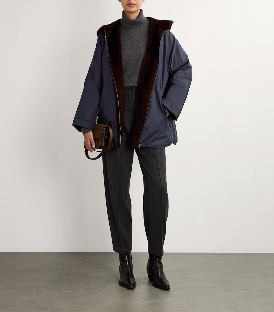 Blue Long-Haired Mink-Lined Technical Jacket