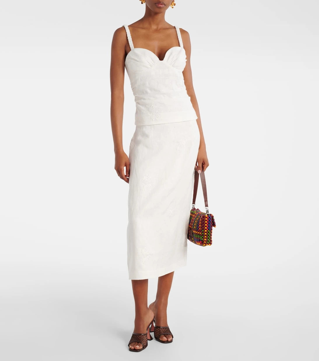 SIR - Alessandra embroidered linen midi skirt