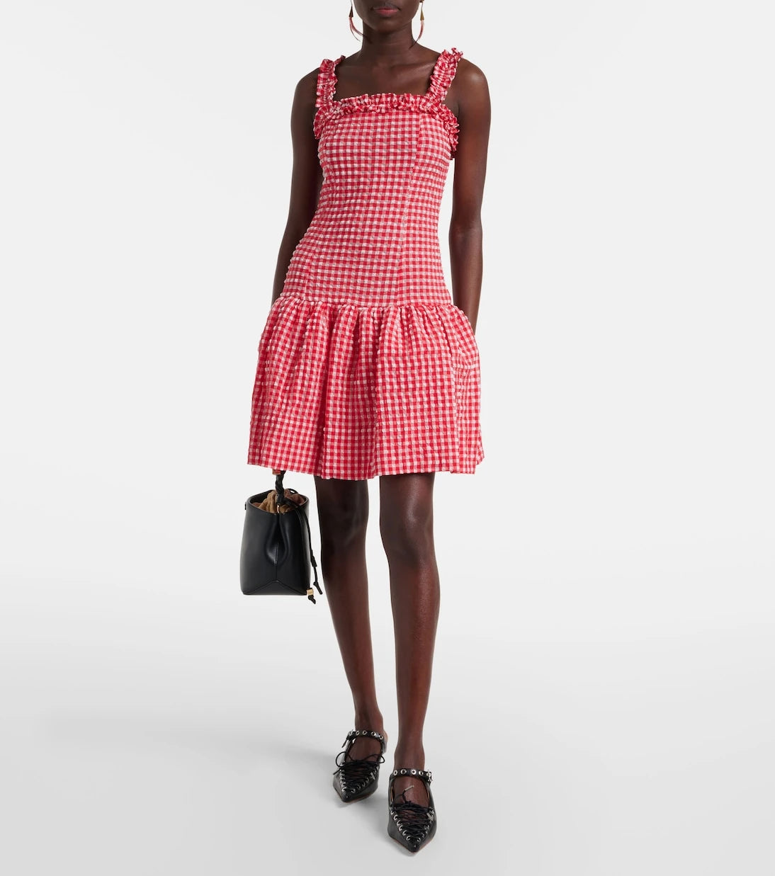 Ganni - Seersucker ruffled minidress
