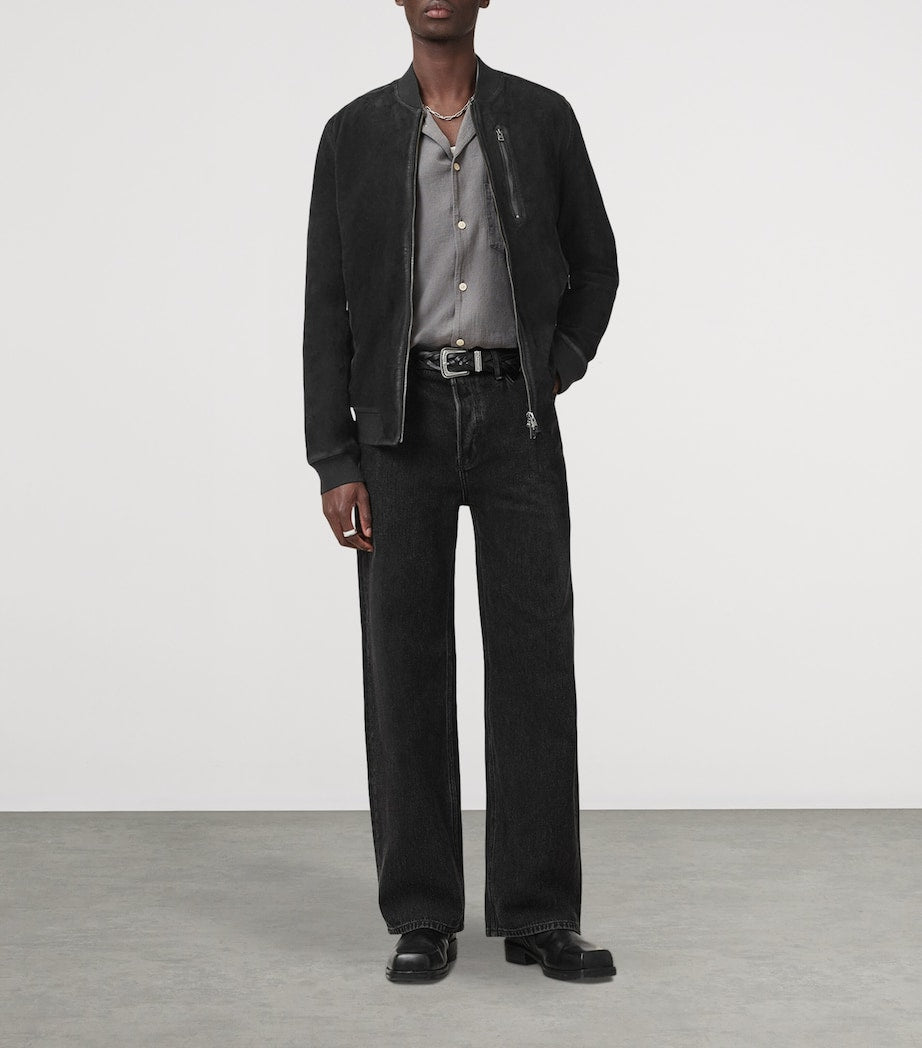 AllSaints Black Suede Kemble Bomber Jacket