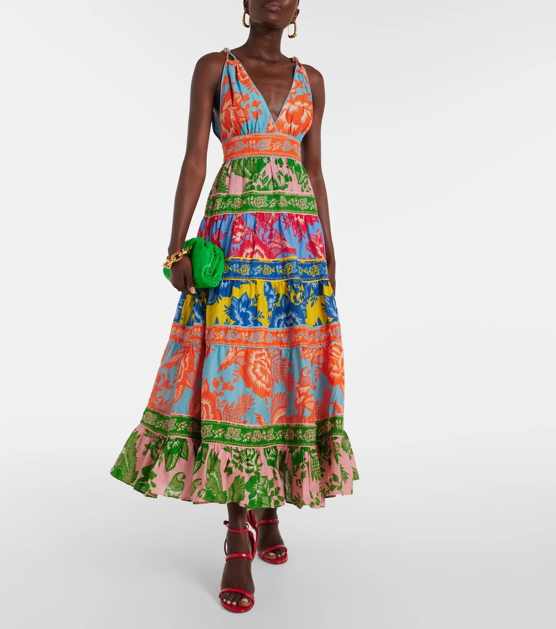 Farm Rio - Printed tiered cotton midi dress