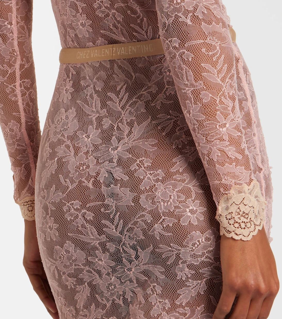 Valentino - Floral ruched sheer lace midi skirt