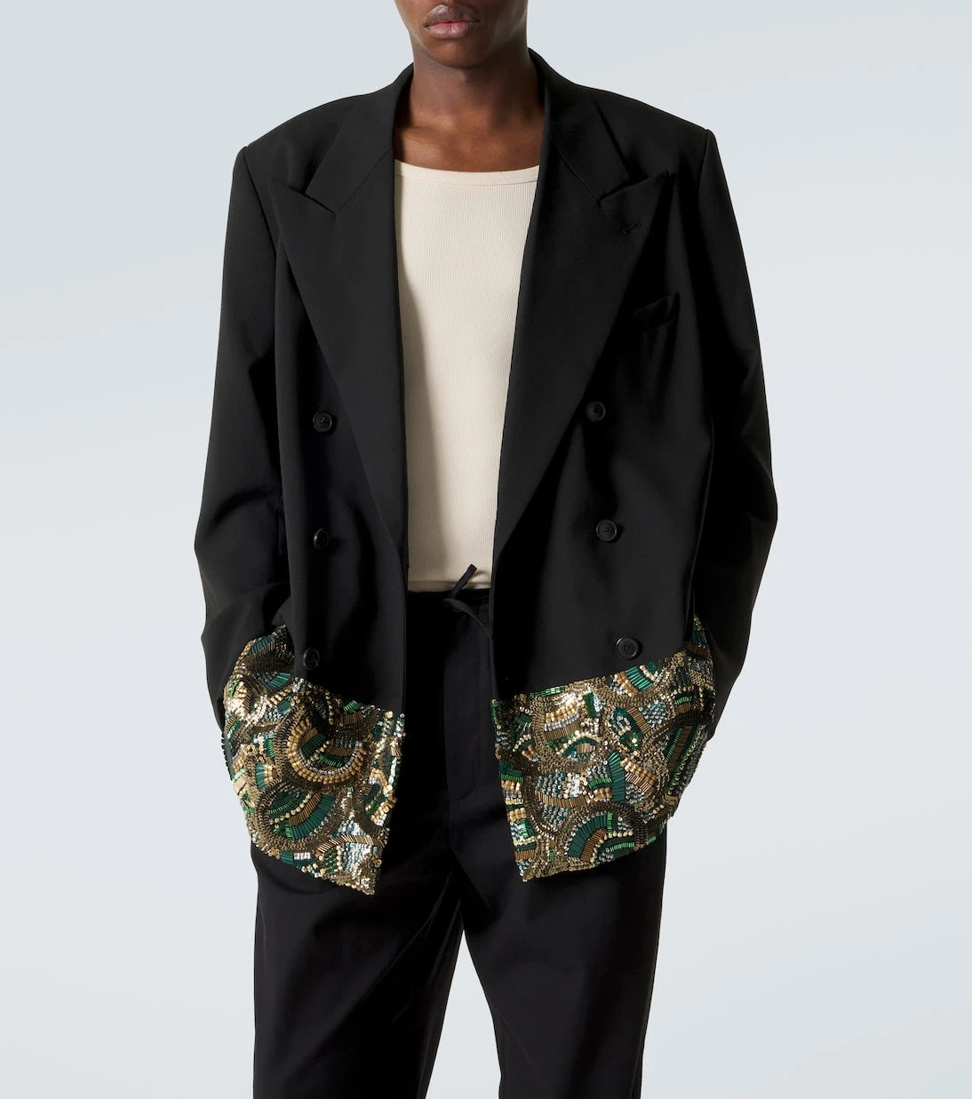 Dries Van Noten - Embellished double-breasted wool blazer